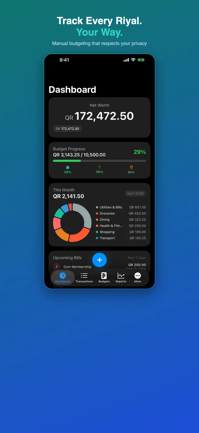 Dashboard — track every riyal, your way